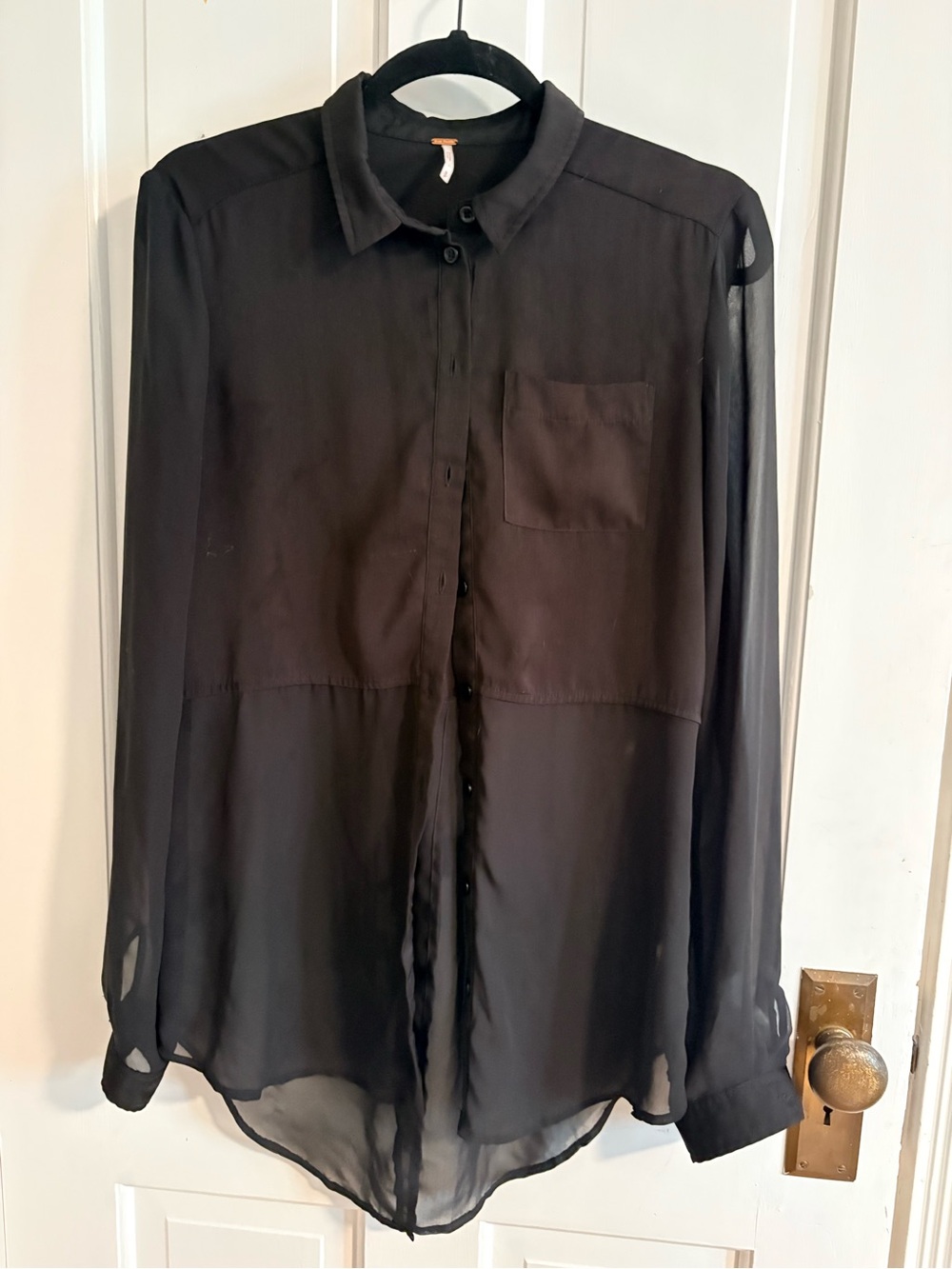 Free People Black Sheer Button-Up Blouse